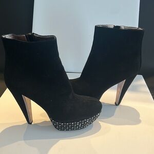 Sam Edelman “Yalene” Black suede platform jeweled boots.
